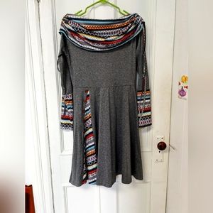 Grey and print long sleeve party dress